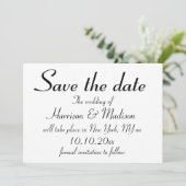 Elegantes, schwarzes, benutzerdefiniertes Skript C Save The Date (Stehend Vorderseite)