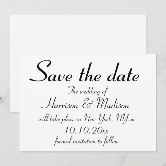 Elegantes, schwarzes, benutzerdefiniertes Skript C Save The Date (Vorne/Hinten)