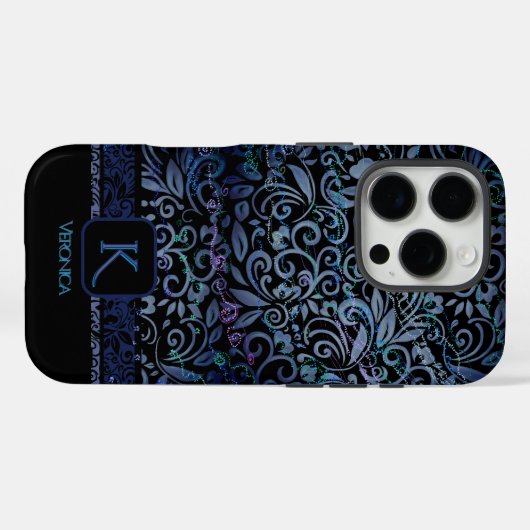 Elegantes Schwarzes Bläsermonogramm Case-Mate iPhone Hülle (Rückseite (Horizontal))