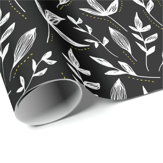 Elegantes schwarzes Blätter Botanisches Wrapping P Geschenkpapier (Rolleneckpunkt)
