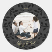 Elegantes Schwarzes Blätter Ruhm Gott Weihnachten Runder Aufkleber (Vorderseite)