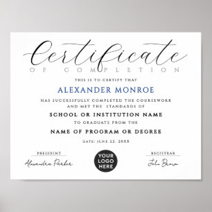Elegantes schwarzes blaues Zertifikat Digitales Di Poster