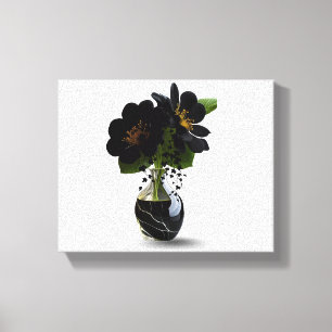 Elegantes schwarzes Blumenbouquet in einer Marmorv Leinwanddruck