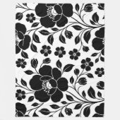 Elegantes schwarzes Blumenmuster Fleecedecke (Vorderseite)