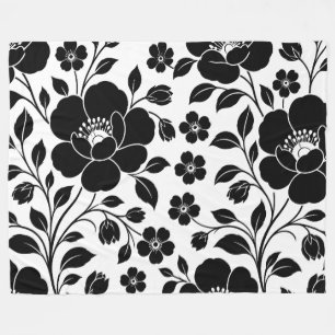 Elegantes schwarzes Blumenmuster Fleecedecke