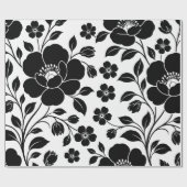 Elegantes schwarzes Blumenmuster Geschenkpapier (Flach)