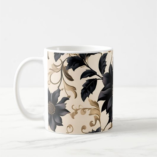 Elegantes Schwarzes Blumenmuster Kaffeetasse (Links)