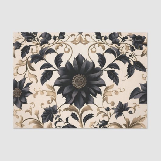 Elegantes Schwarzes Blumenmuster Seidenpapier (Vorderseite)