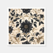 Elegantes Schwarzes Blumenmuster Serviette (Vorderseite)