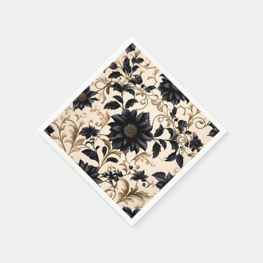 Elegantes Schwarzes Blumenmuster Serviette (Ecke)