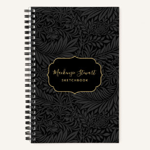 Elegantes schwarzes Blumenmuster Skizzenbuch Notizblock