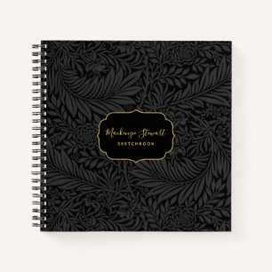 Elegantes schwarzes Blumenmuster Skizzenbuch Notizblock