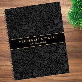 Elegantes schwarzes Blumenmuster Skizzenbuch Notizblock