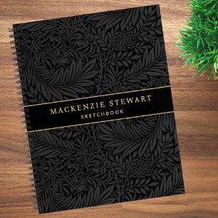 Elegantes schwarzes Blumenmuster Skizzenbuch Notizblock