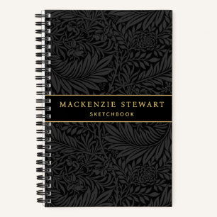 Elegantes schwarzes Blumenmuster Skizzenbuch Notizblock