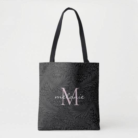 Elegantes Schwarzes Blütenpinsel-Script-Monogramm Tasche (Vorderseite)