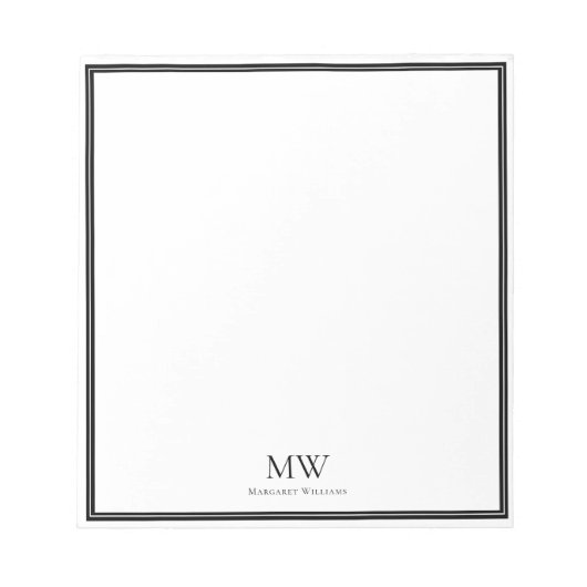 Elegantes Schwarzes Border Zwei Initials Monogramm Notizblock (Vorderseite)