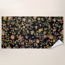 Elegantes Schwarzes Botanisches Floral Strandtuch