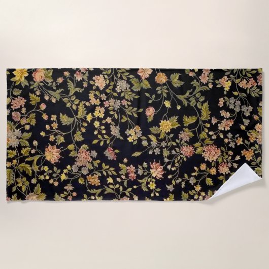 Elegantes Schwarzes Botanisches Floral Strandtuch (Vorderseite)