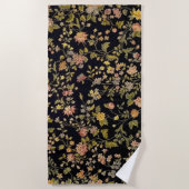 Elegantes Schwarzes Botanisches Floral Strandtuch (Vorderseite)