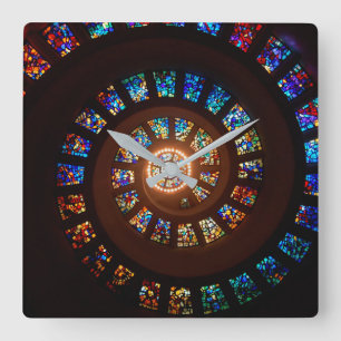 Elegantes schwarzes Buntglas-Strudel-Muster Quadratische Wanduhr