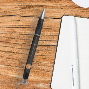 Elegantes schwarzes Büro mit goldener Namensschrif Kugelschreiber