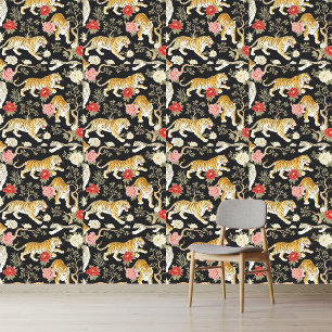 Elegantes schwarzes Chinoiserie-Tiger- und Pfingst Tapete