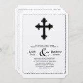 Elegantes Schwarzes Christliches Kreuz Hochzeit Einladung (Vorne/Hinten)