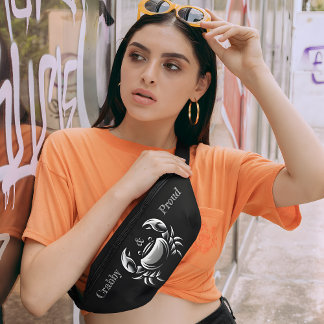 Elegantes, schwarzes Crab-Logo "Crabby & Proud" Bl Bauchtasche