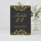 Elegantes Schwarzes Damaskus und goldenes Floral-S Einladung (Stehend Vorderseite)