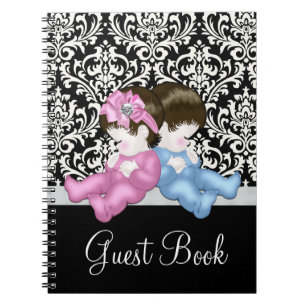 Elegantes schwarzes Damast-Baby-Shower-Gästebuch Notizblock