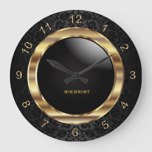 Elegantes schwarzes Damast-Design Große Wanduhr