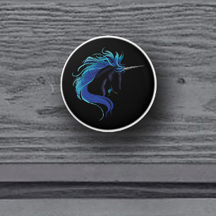 Elegantes Schwarzes Einhorn Blau Silber Magische F Keramikknauf