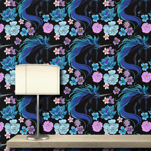Elegantes Schwarzes Einhorn Blau Silber Magische F Tapete