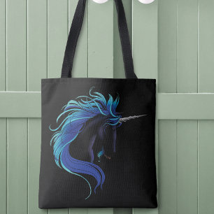 Elegantes Schwarzes Einhorn Blau Silber Magische F Tasche