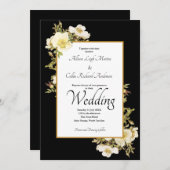 Elegantes Schwarzes Elfenbein Vintage Rose Luxusho Einladung (Vorne/Hinten)