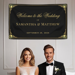 Elegantes schwarzes falsches Gold Vintage-Hochzeit Banner