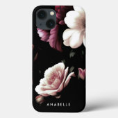 Elegantes Schwarzes Floral Botanisches Monogramm Case-Mate iPhone Hülle (Rückseite)