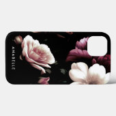 Elegantes Schwarzes Floral Botanisches Monogramm Case-Mate iPhone Hülle (Rückseite (Horizontal))