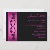 Elegantes Schwarzes Floral Hot Pink Party Einladung (Rückseite)