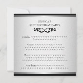 Elegantes Schwarzes Floral Light Silver 21. Geburt Einladung (Rückseite)