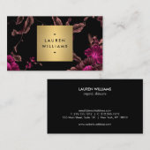 Elegantes Schwarzes Floral Muster 2 mit Gold Name Visitenkarte (Vorne/Hinten)