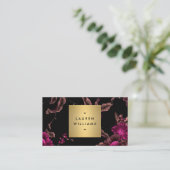 Elegantes Schwarzes Floral Muster 2 mit Gold Name Visitenkarte (Stehend Vorderseite)