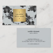 Elegantes Schwarzes Floral Muster auf Schiefergrau Visitenkarte (Vorne/Hinten)