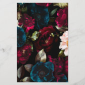 Elegantes Schwarzes Floral Wedding Menu Template (Rückseite)