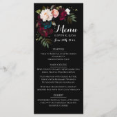 Elegantes Schwarzes Floral Wedding Menu Template Menükarte (Vorderseite)