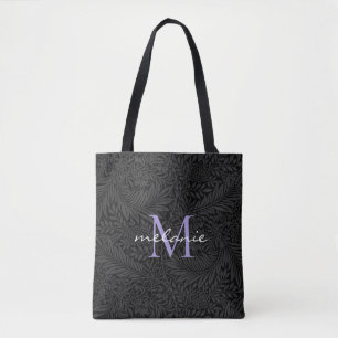 Elegantes schwarzes florales Lavendel-Initialen-Mo Tasche