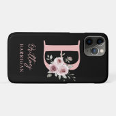 Elegantes schwarzes florales Monogramm Case-Mate iPhone Hülle (Rückseite (Horizontal))
