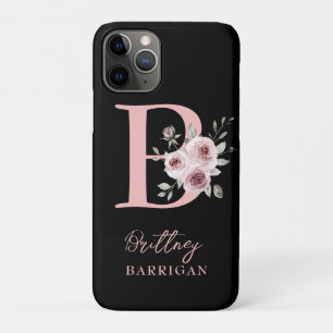 Elegantes schwarzes florales Monogramm Case-Mate iPhone Hülle