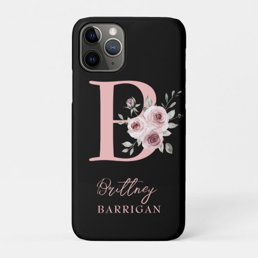 Elegantes schwarzes florales Monogramm Case-Mate iPhone Hülle (Rückseite)